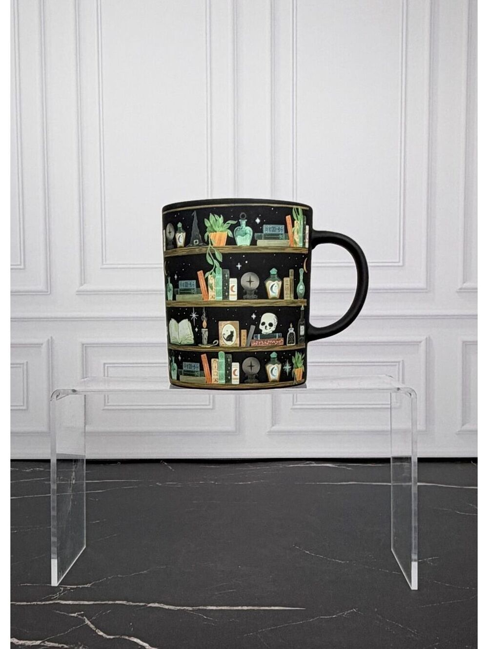 Fig & Fern Witchy Bookshelf Mug Skull Potions Gothic Halloween